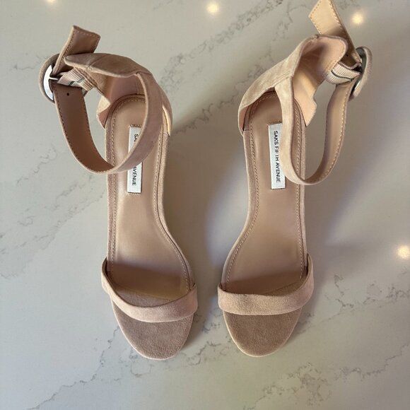 NWT Saks Fifth Avenue Suede Wedges, 8.5, light pink/nude - Picture 7 of 8